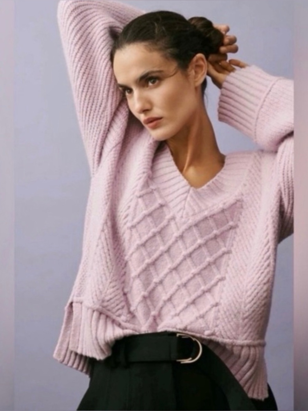 Anthropologie Maeve lavender cable knit sweater